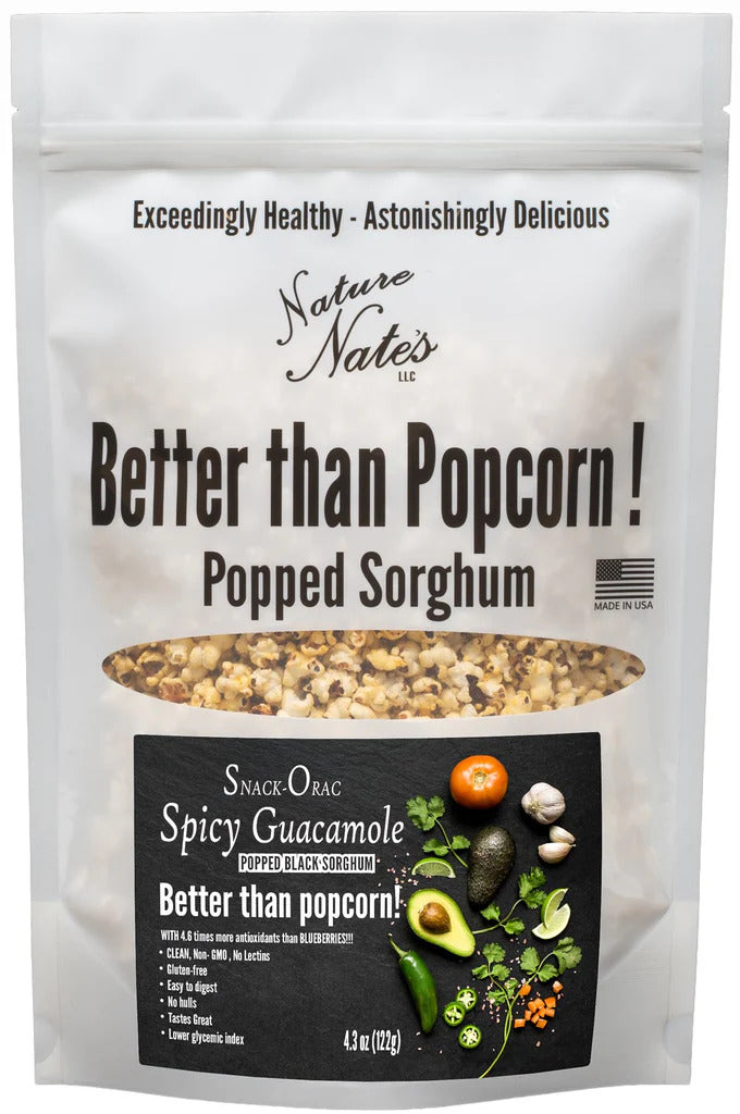 Popped Black Sorghum, Spicy Guacamole
