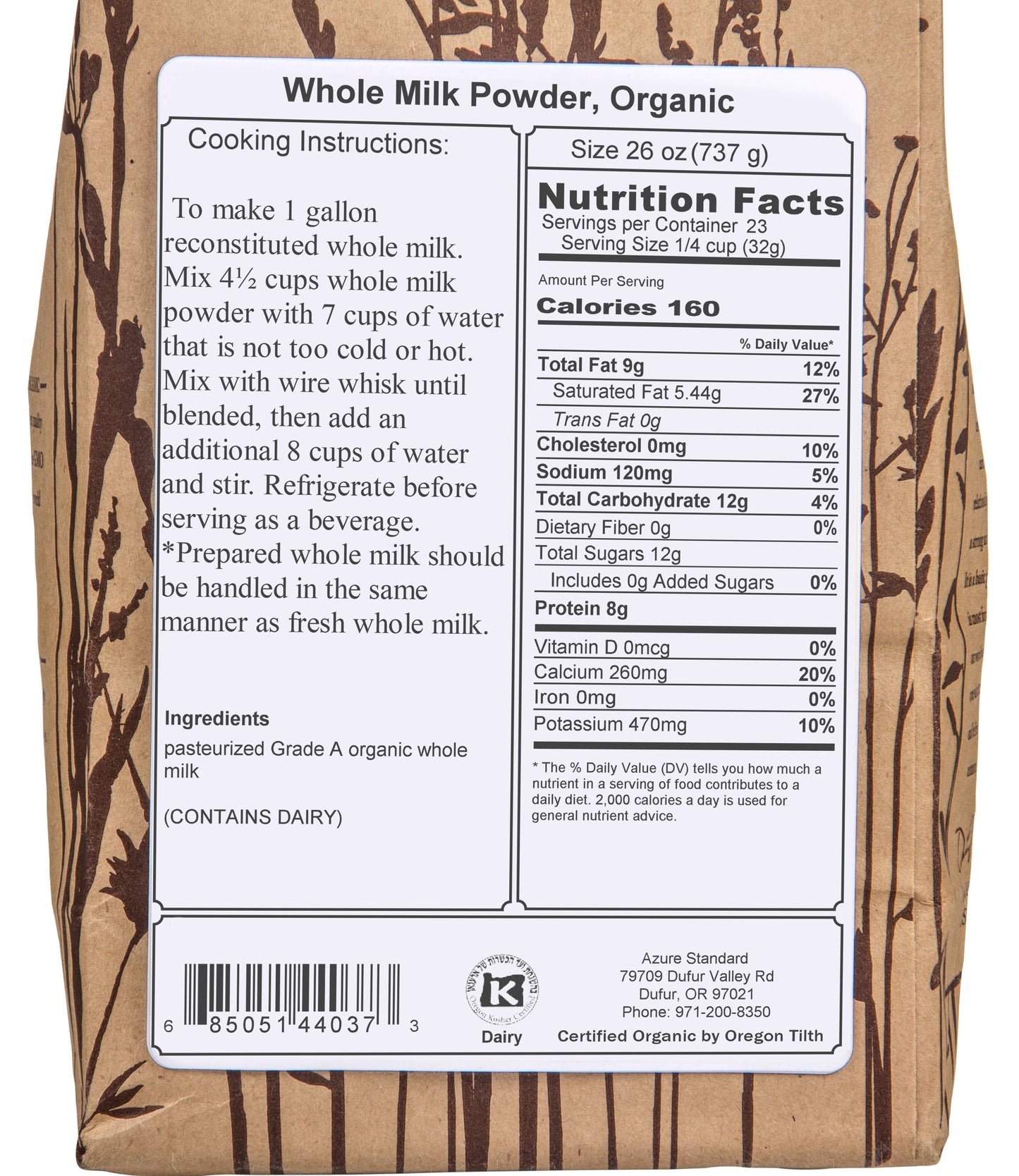 Whole Milk Powder, Organic
