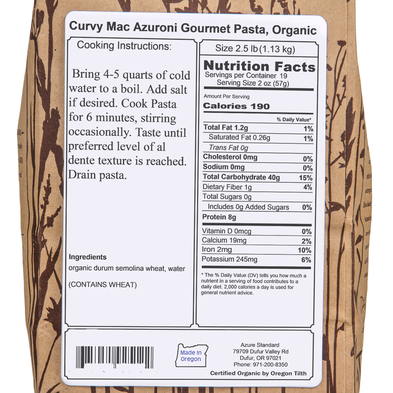 Curvy Mac Azuroni Gourmet Pasta, Organic