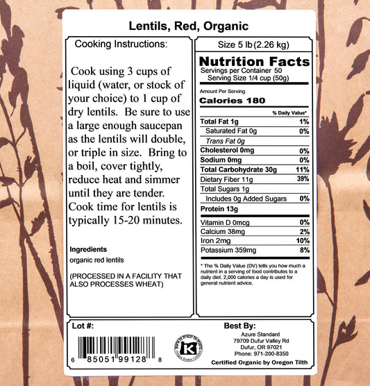 Lentils, Red, Organic