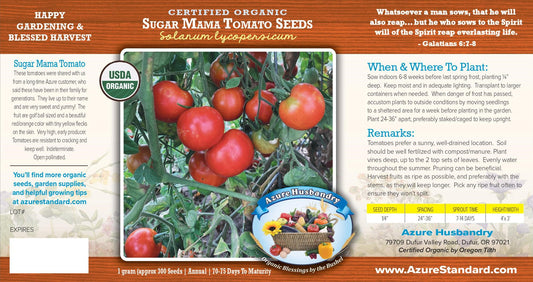Sugar Mama Tomato Seed, Organic