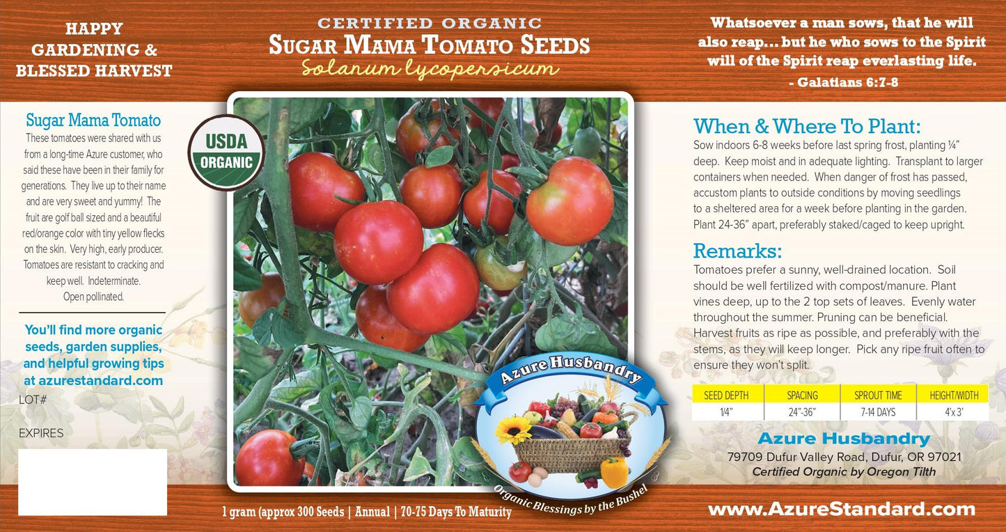 Sugar Mama Tomato Seed, Organic
