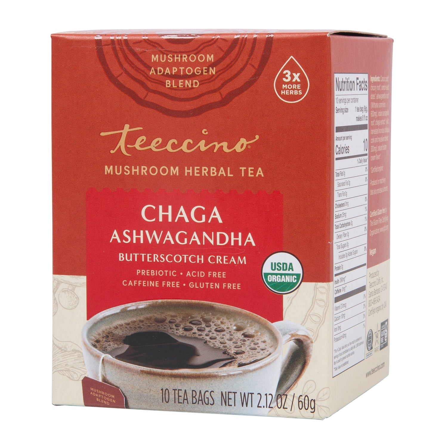 Chaga Ashwagandha, Mushroom Herbal Tea, Organic
