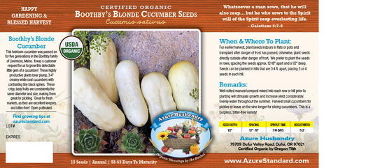 Boothby's Blonde Cucumber Seed, Organic