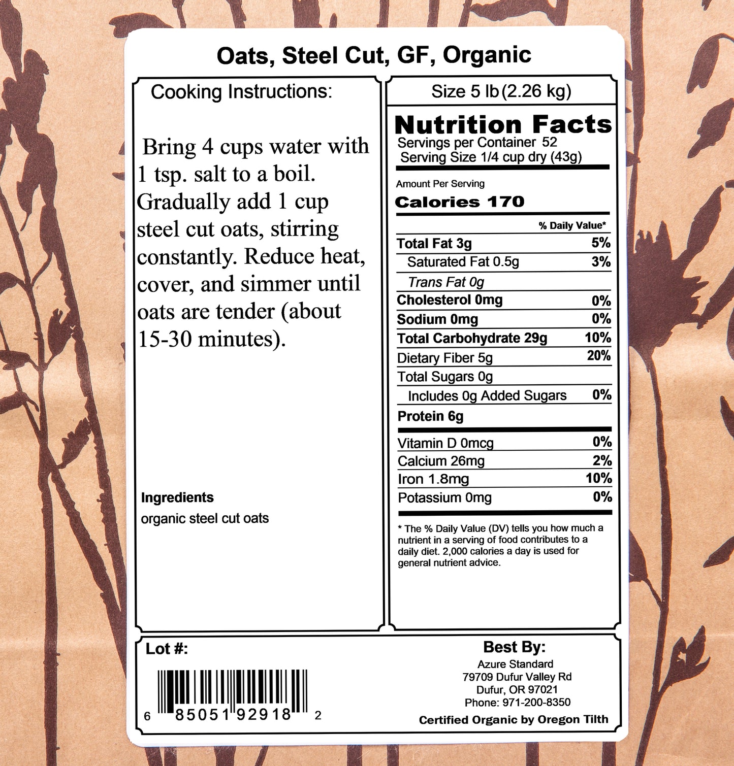 Oats, Steel Cut, GF, Organic
