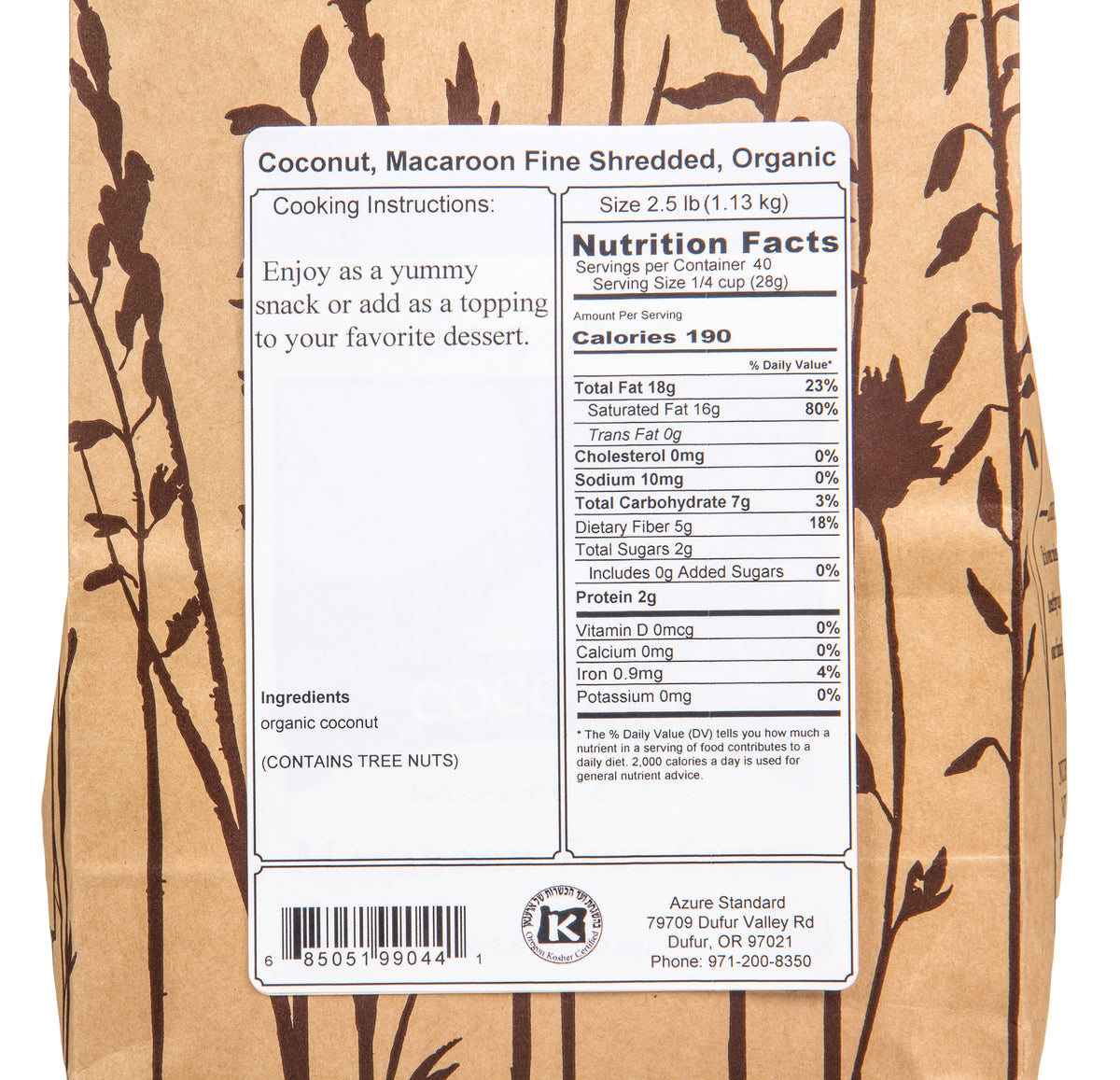 Coconut, Macaroon Fine Shredded, Organic
