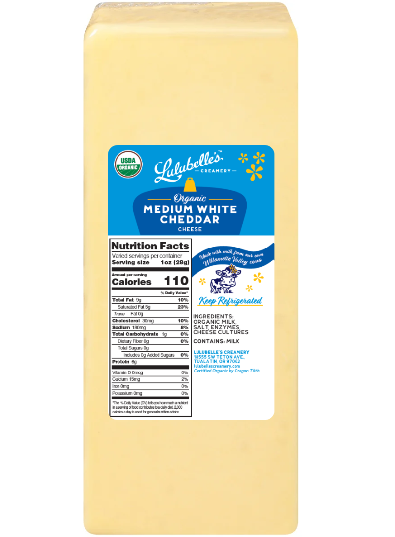 Cheddar Cheese, Medium White, A2, Organic