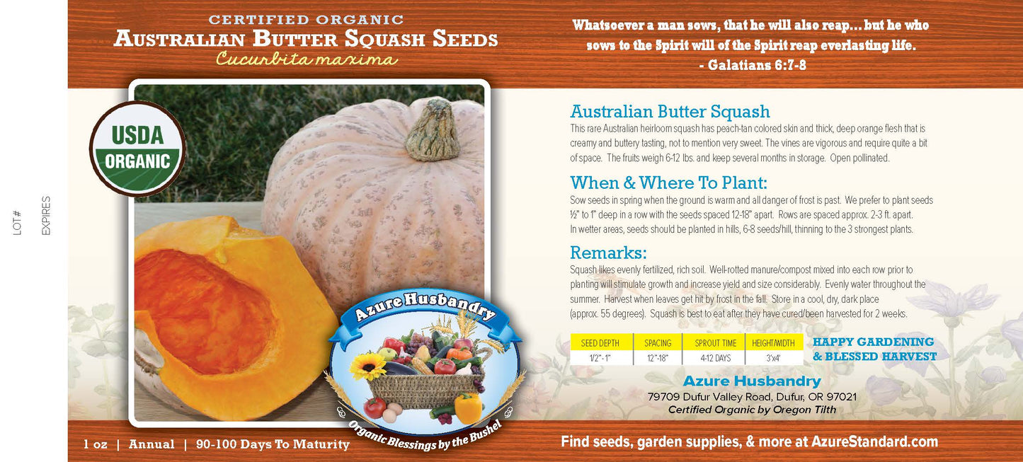 Australian Butter Squash Seed, Organic