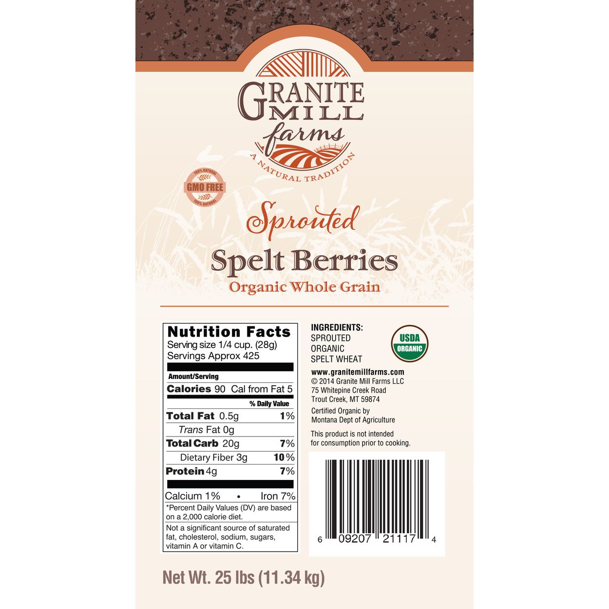 Spelt Berries, Sprouted, Organic