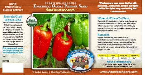 Emerald Giant Pepper Seed, Organic