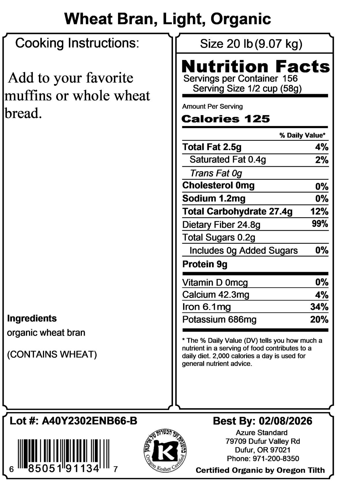 Wheat Bran, Light, Organic