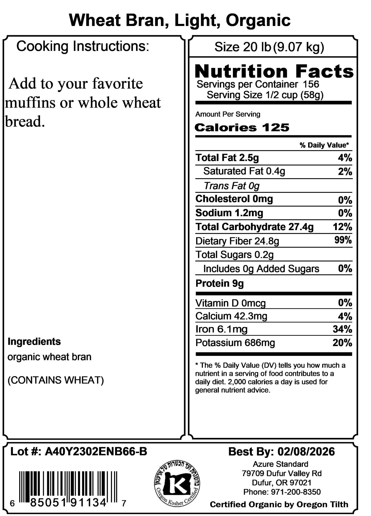 Wheat Bran, Light, Organic