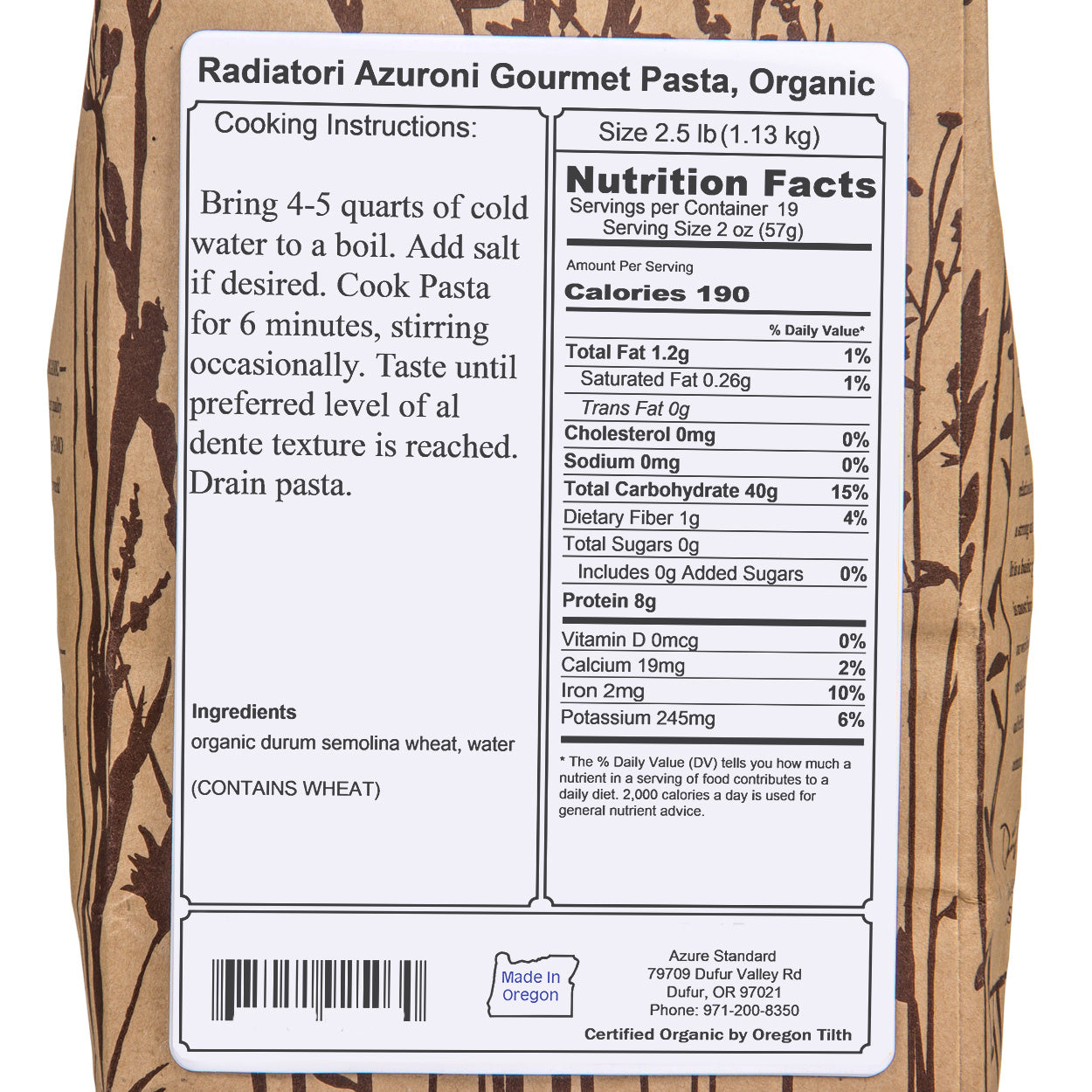 Radiatori Azuroni Gourmet Pasta, Organic