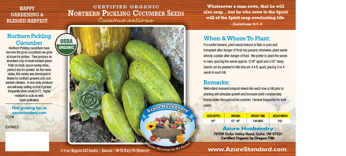 Northern Pickling Cucumber Seed, Organic