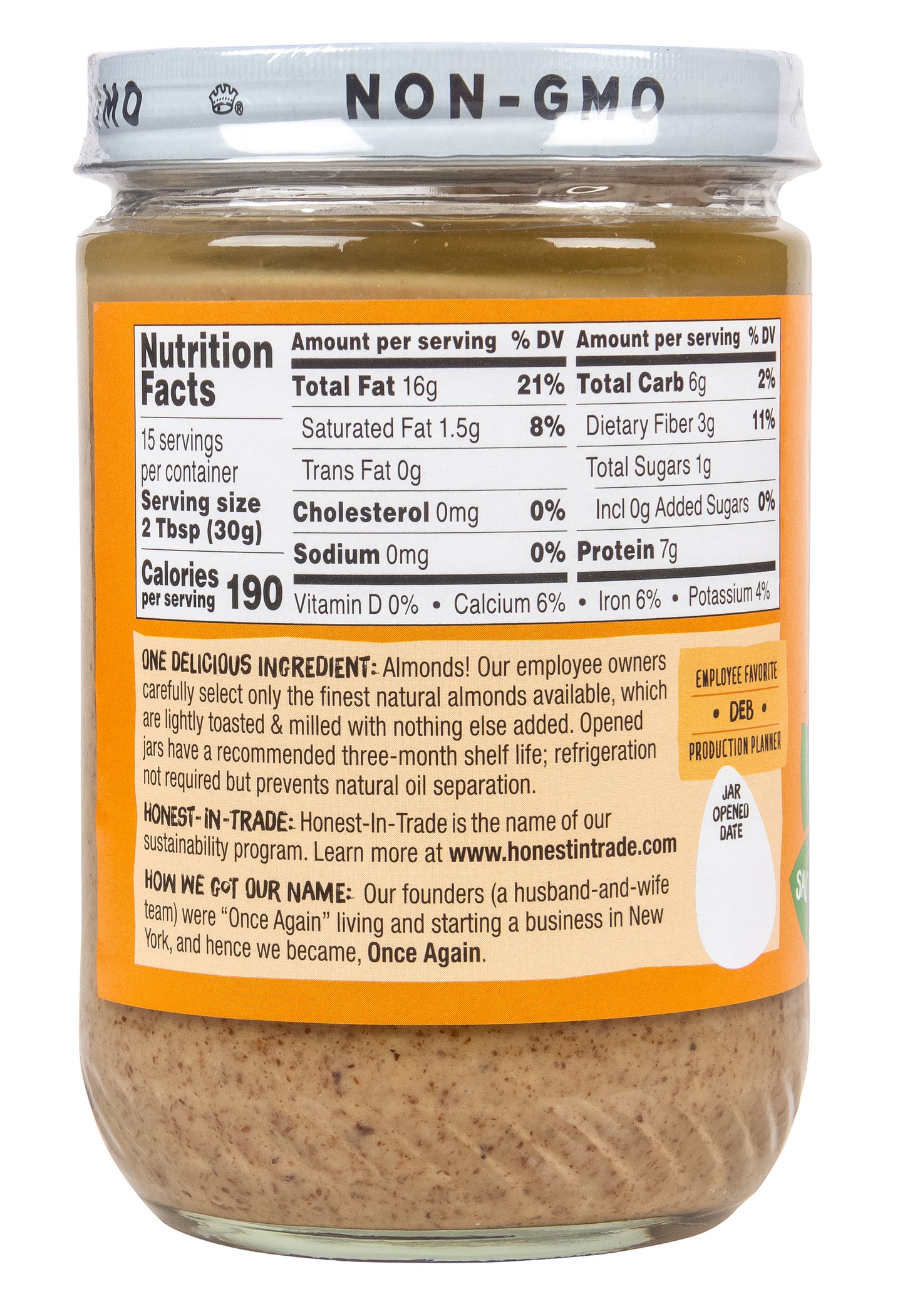 Almond Butter, Creamy, Lightly Toasted, Salt Free