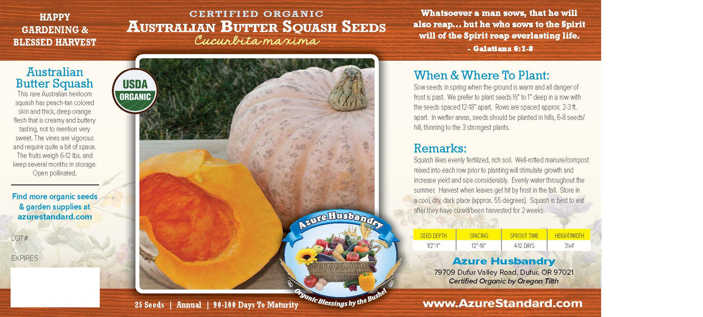 Australian Butter Squash Seed, Organic