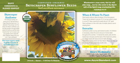 Skyscraper Sunflower Seed, Organic