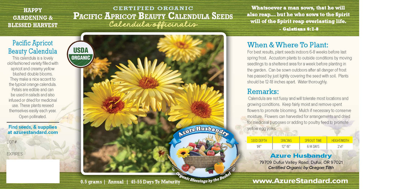 Pacific Apricot Beauty Calendula Seed, Organic