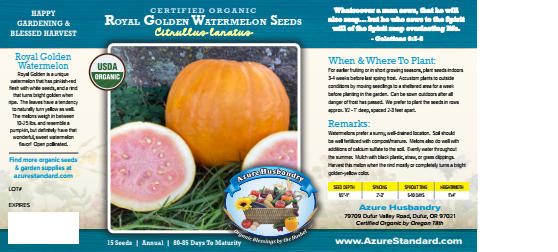 Royal Golden Watermelon Seed, Organic