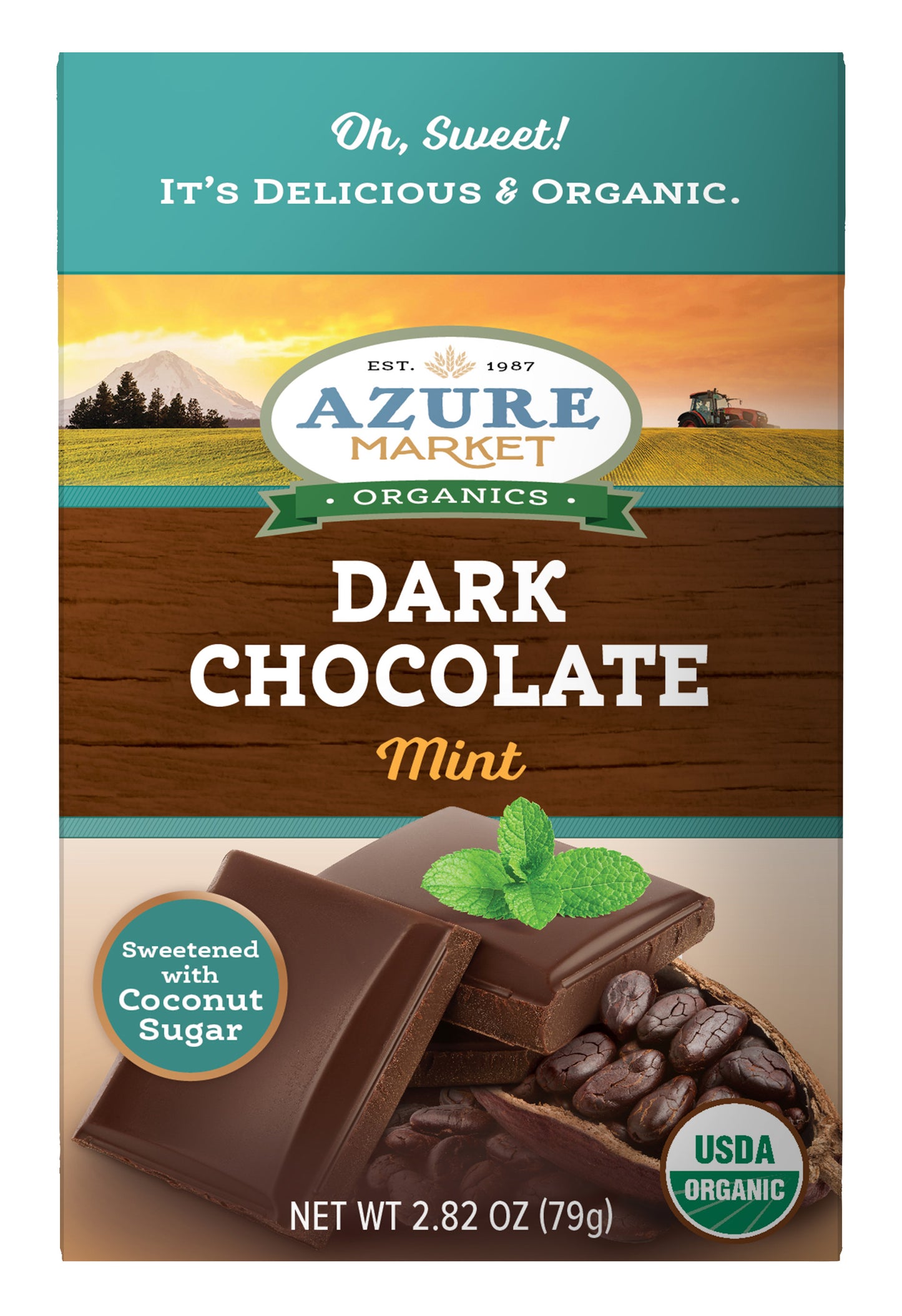 Dark Chocolate Bar Mint 55%, Sweetened With Coconut Sugar, Organic