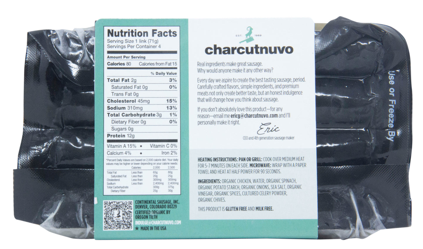 Sausage, Chicken Spinach, Frozen, Organic
