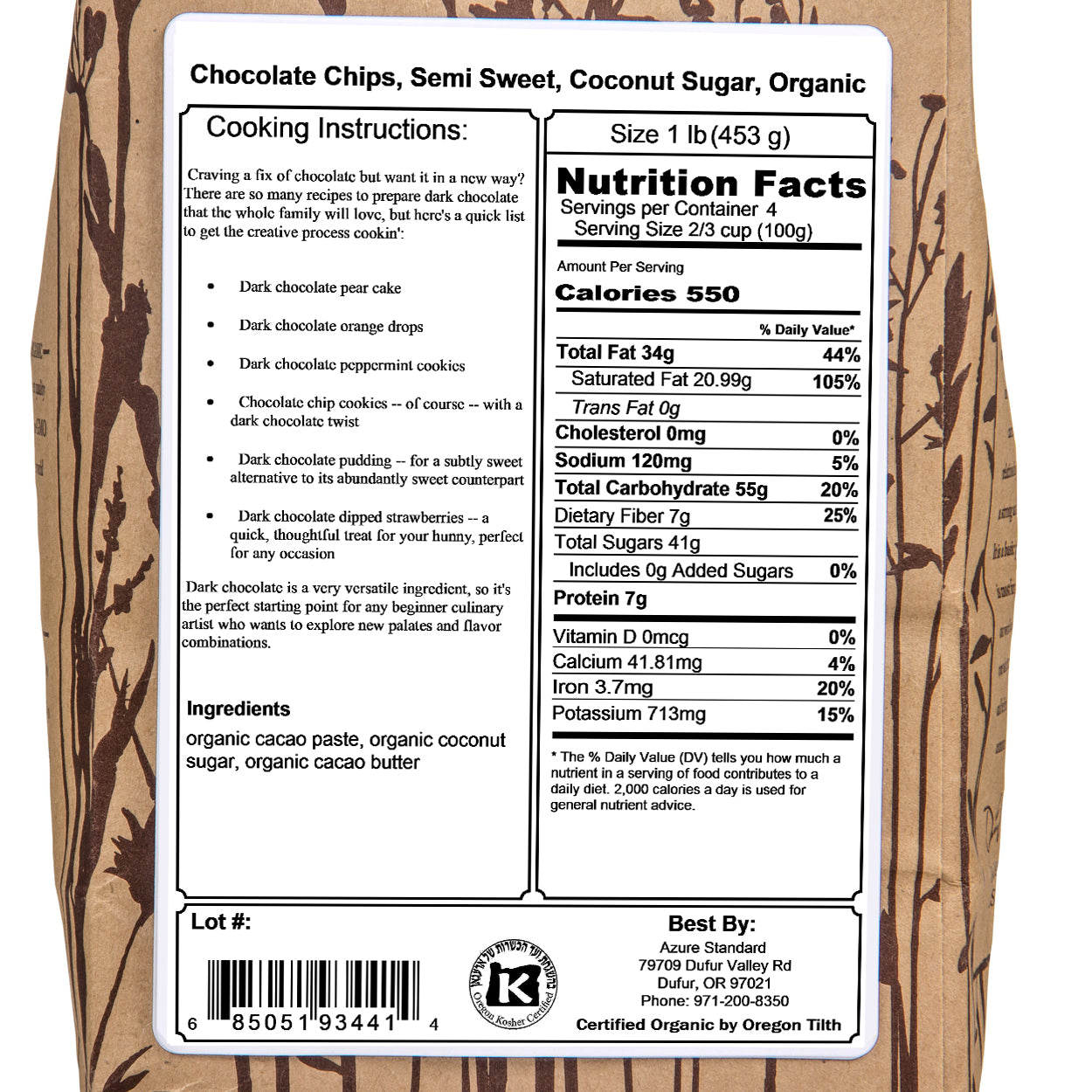 Chocolate Chips, Semi Sweet, Coconut Sugar, Organic