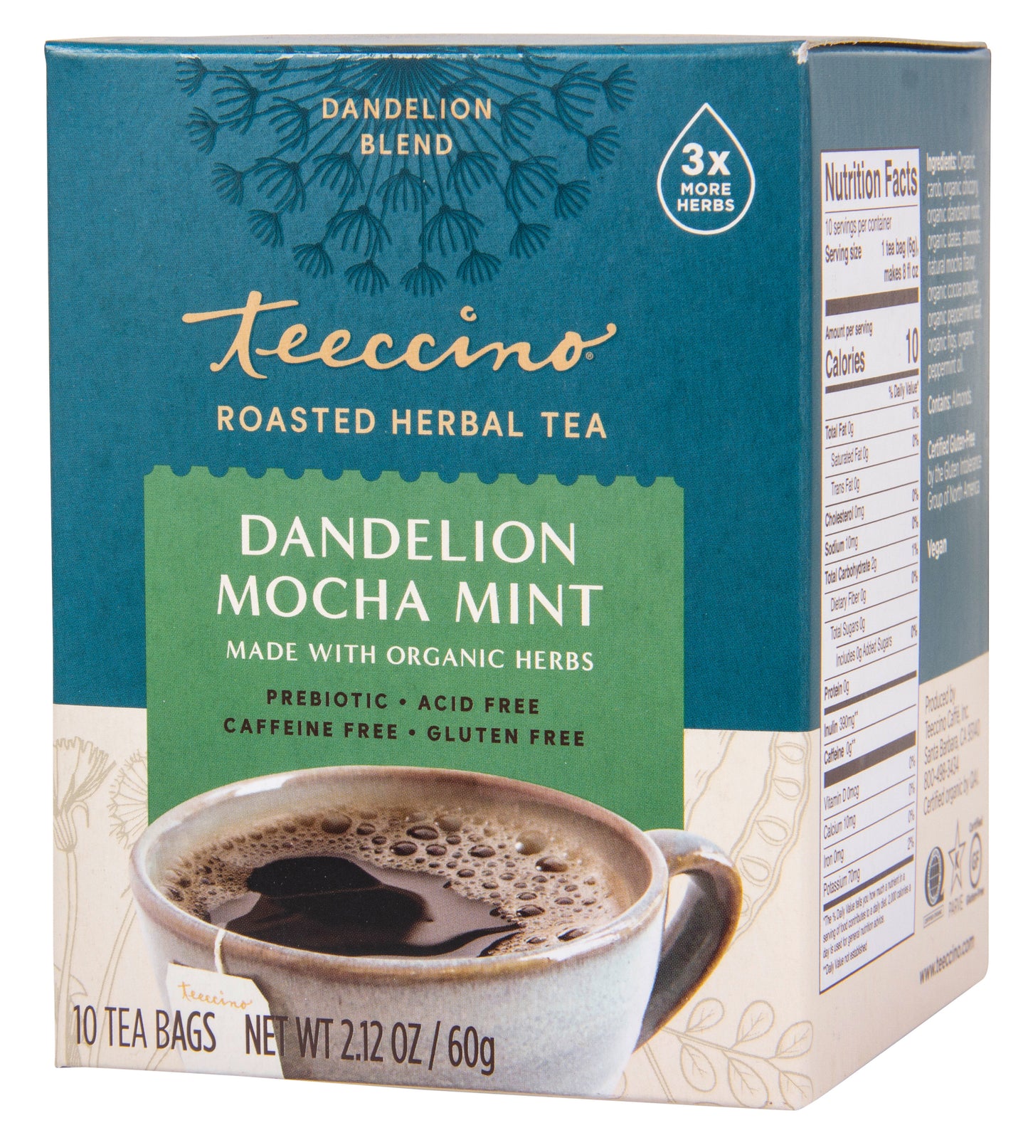 Dandelion Mocha Mint, Roasted, Herbal Tea Bag