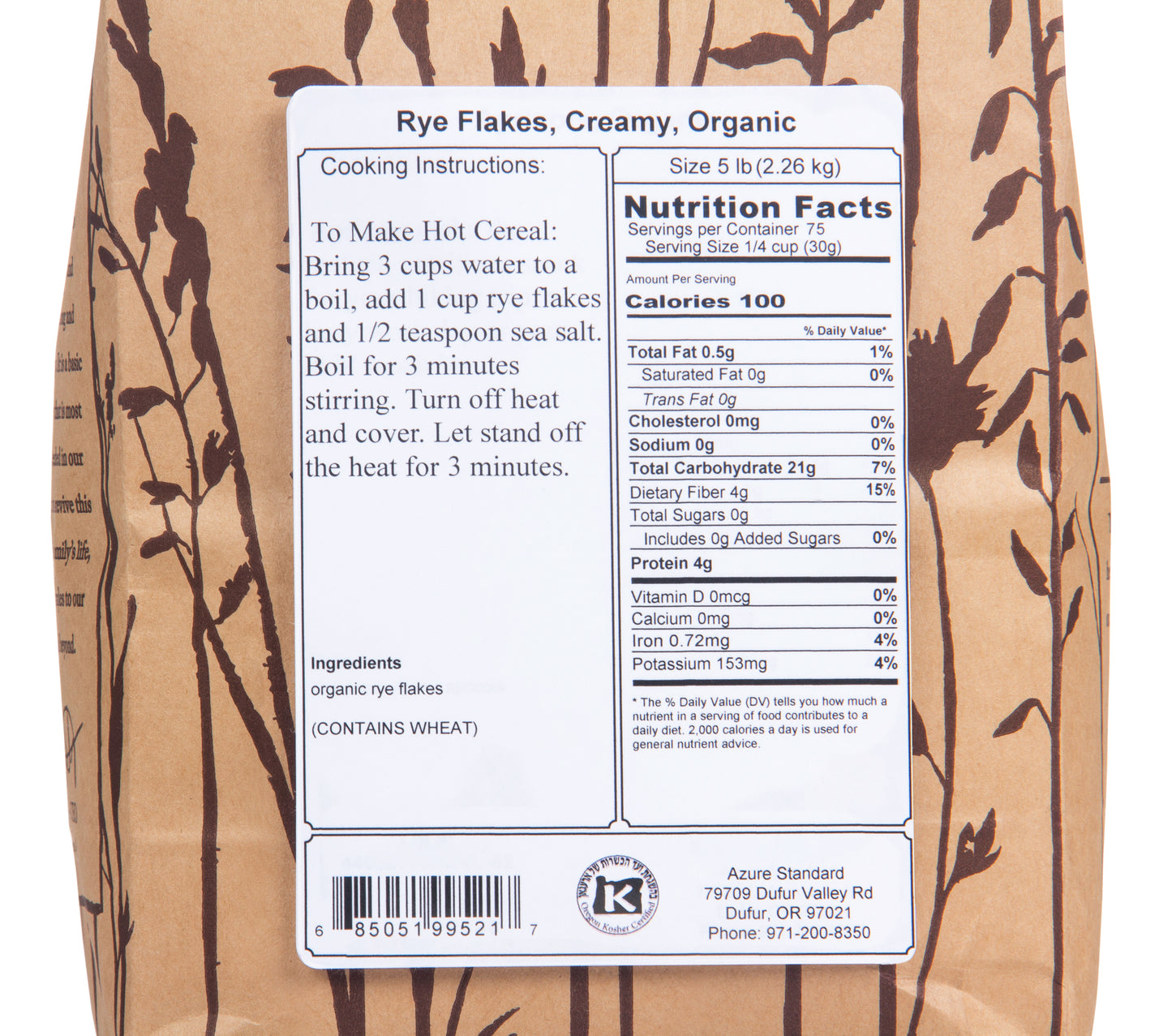 Rye Flakes, Creamy, Organic