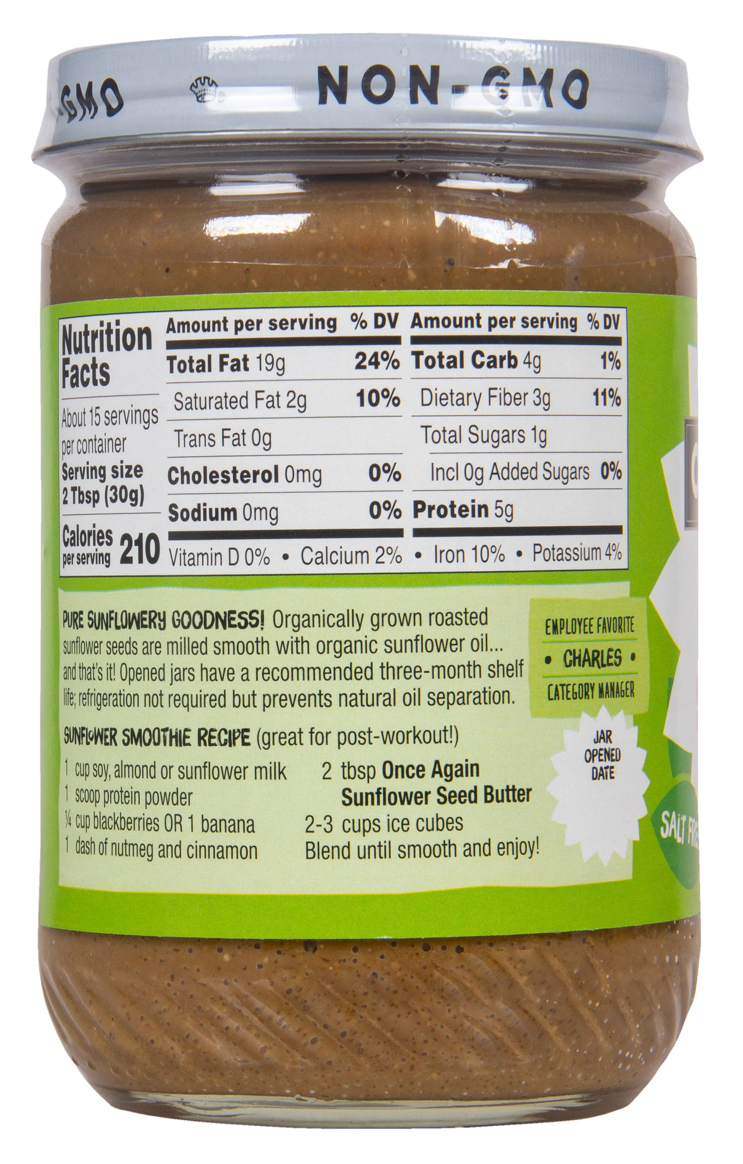 Sunflower Butter, Unsweetened, Salt Free, Organic