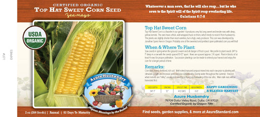 Top Hat Sweet Corn Seed, Organic
