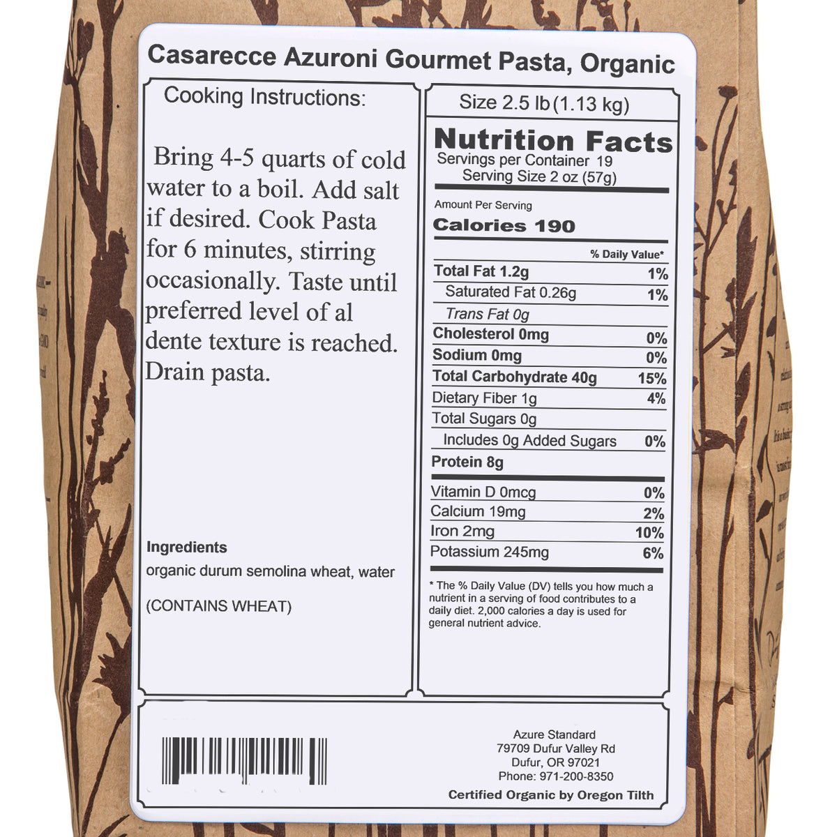 Casarecce Azuroni Gourmet Pasta, Organic