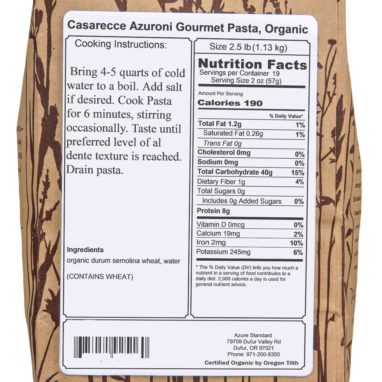 Casarecce Azuroni Gourmet Pasta, Organic