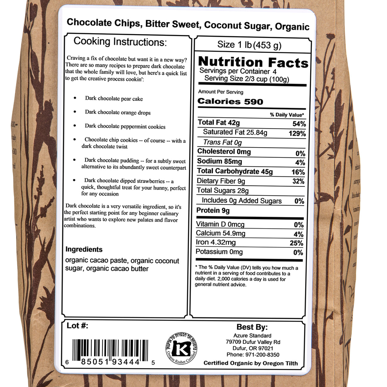 Chocolate Chips, Bitter Sweet, Coconut Sugar, Organic
