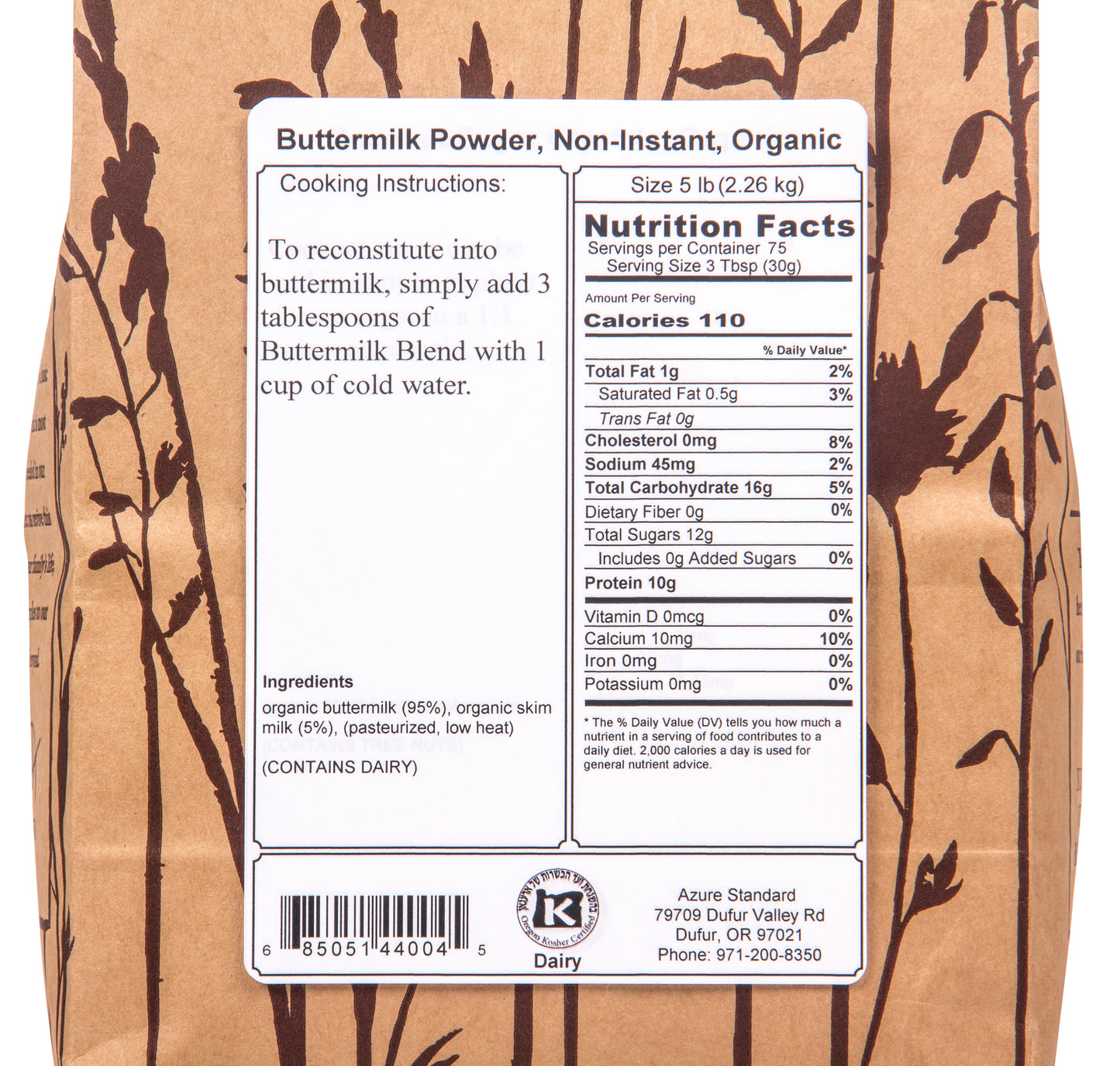 Buttermilk Powder, Non-Instant, Organic