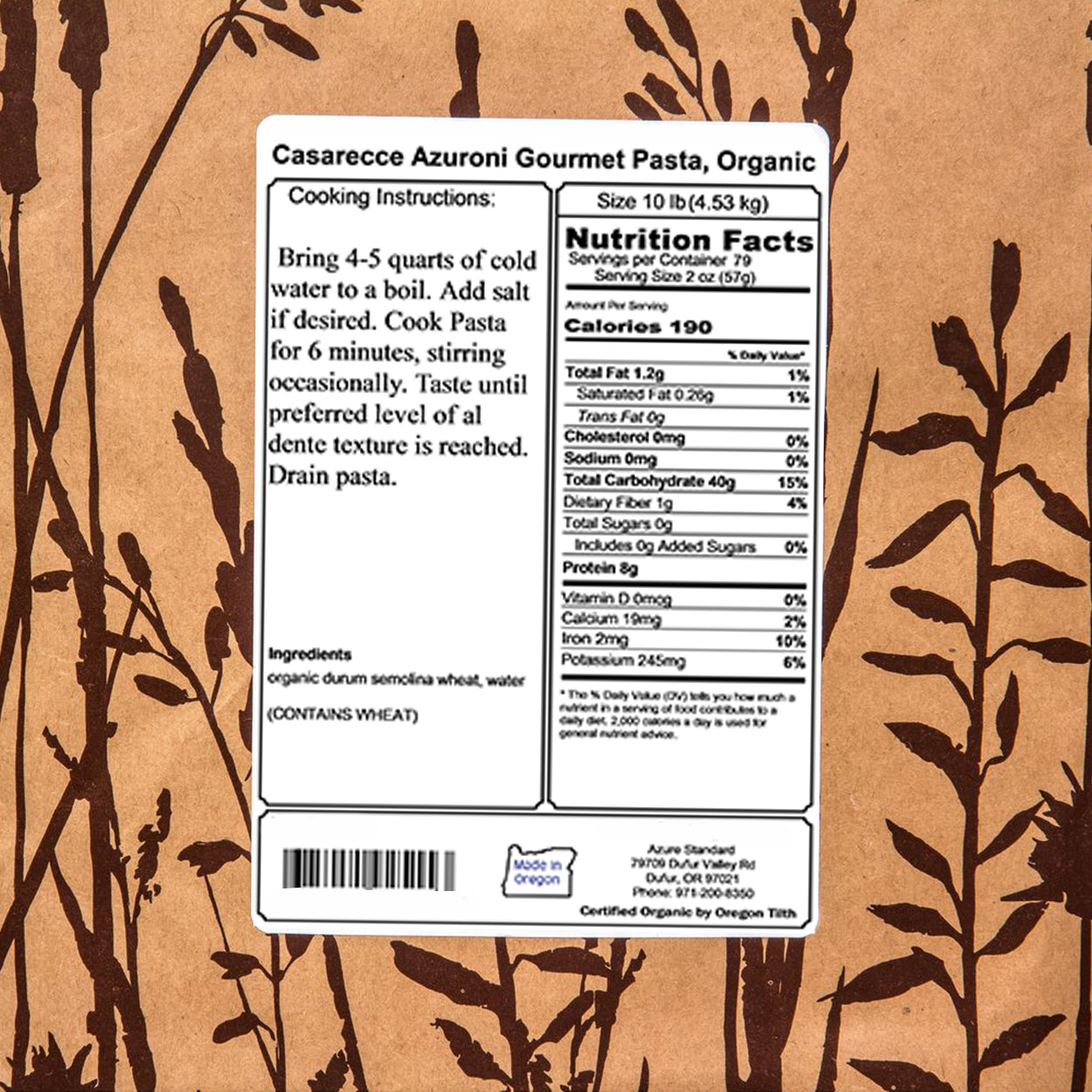 Casarecce Azuroni Gourmet Pasta, Organic