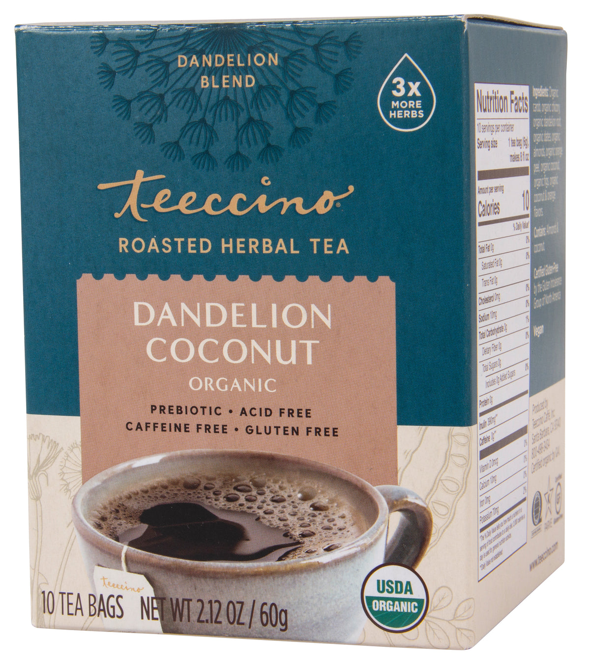 Dandelion Coconut, Roasted, Herbal Tea Bags, Organic