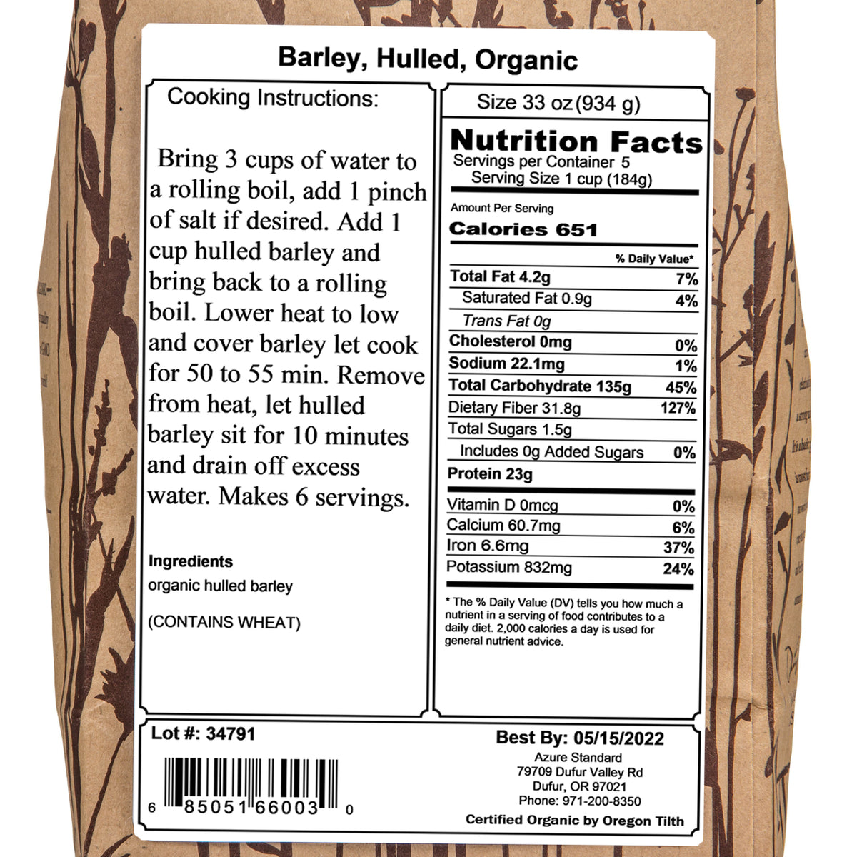 Barley, Hulled, Organic