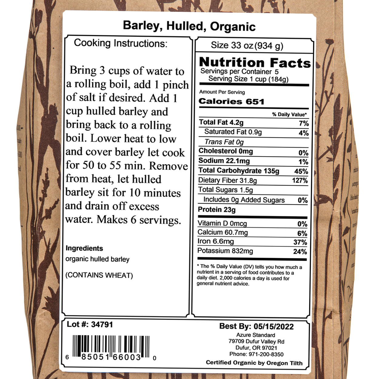 Barley, Hulled, Organic