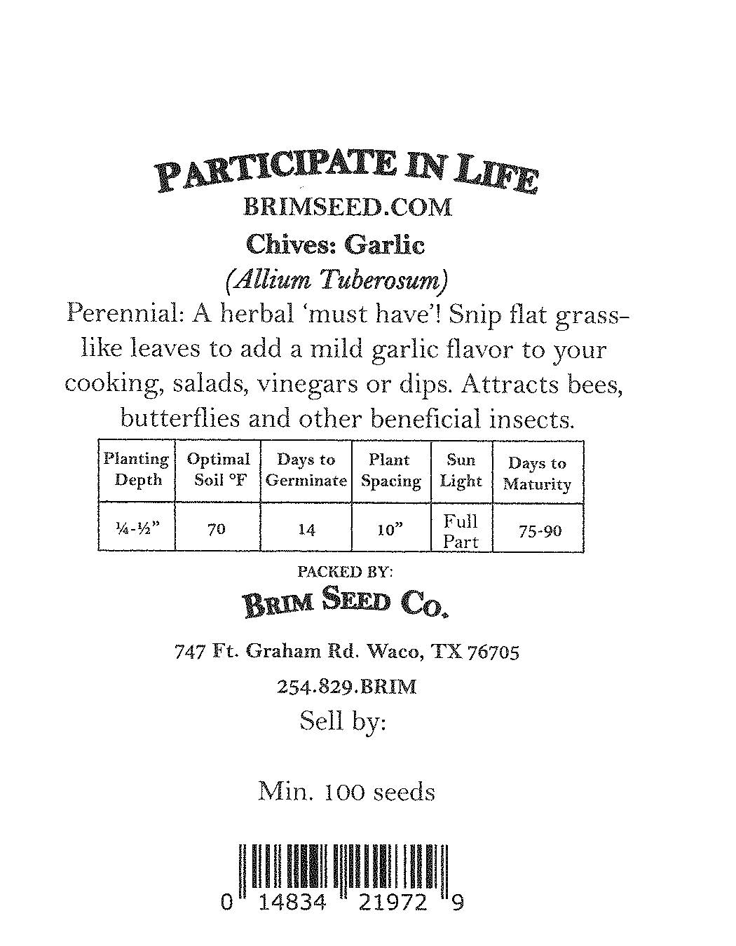 Herb, Chives, Garlic, Heirloom Seed
