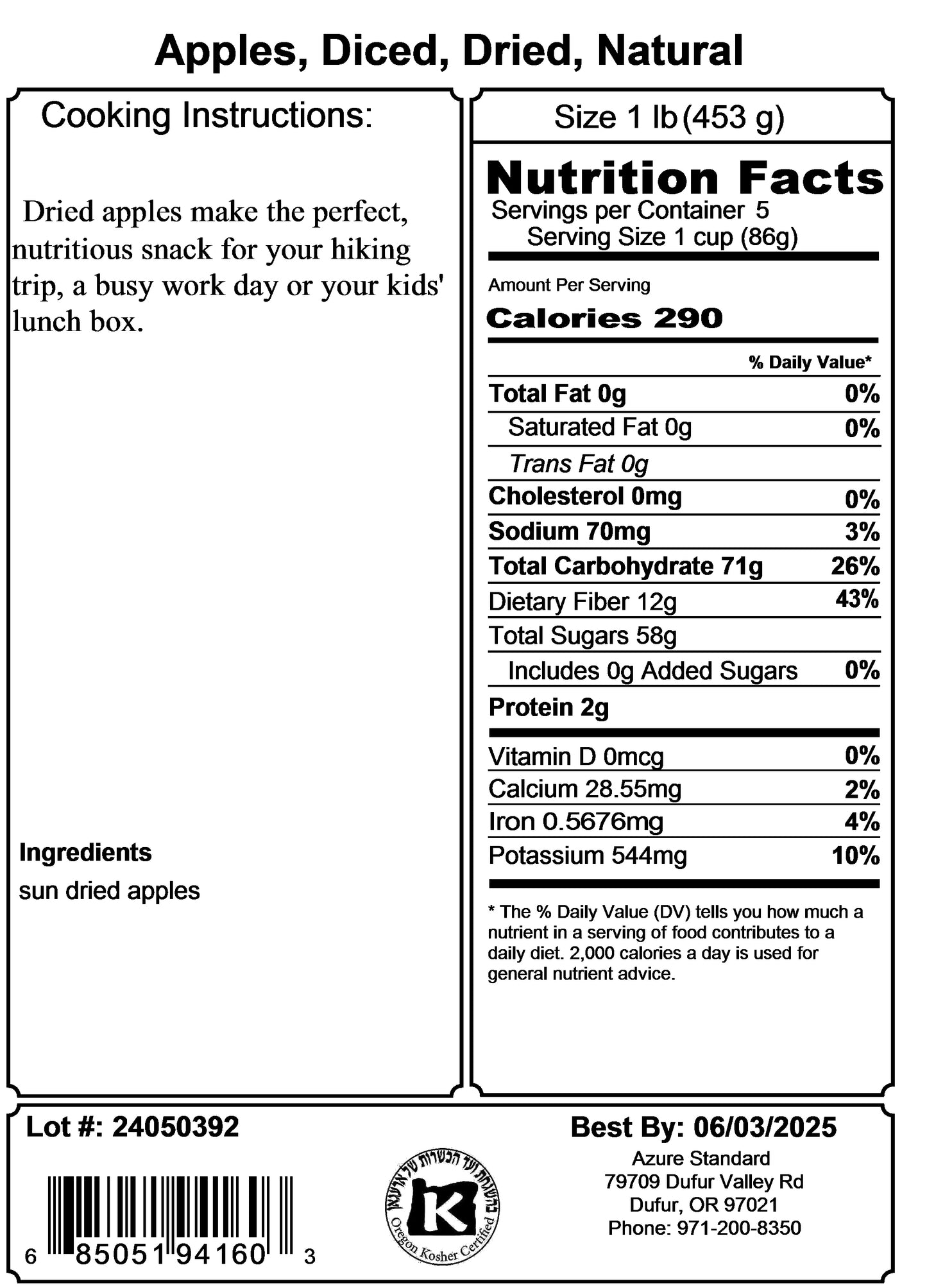 Apples, Diced, Dried, Natural