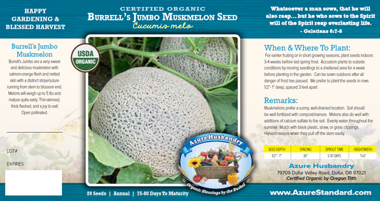 Burrell's Jumbo Muskmelon Seed, Organic