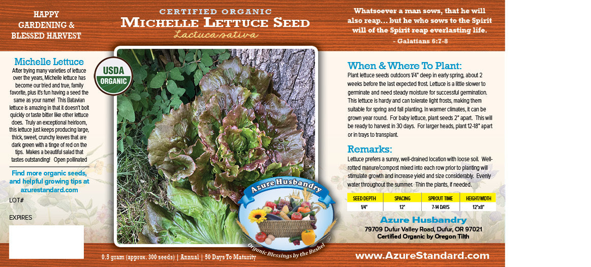 Michelle Lettuce Seed, Organic