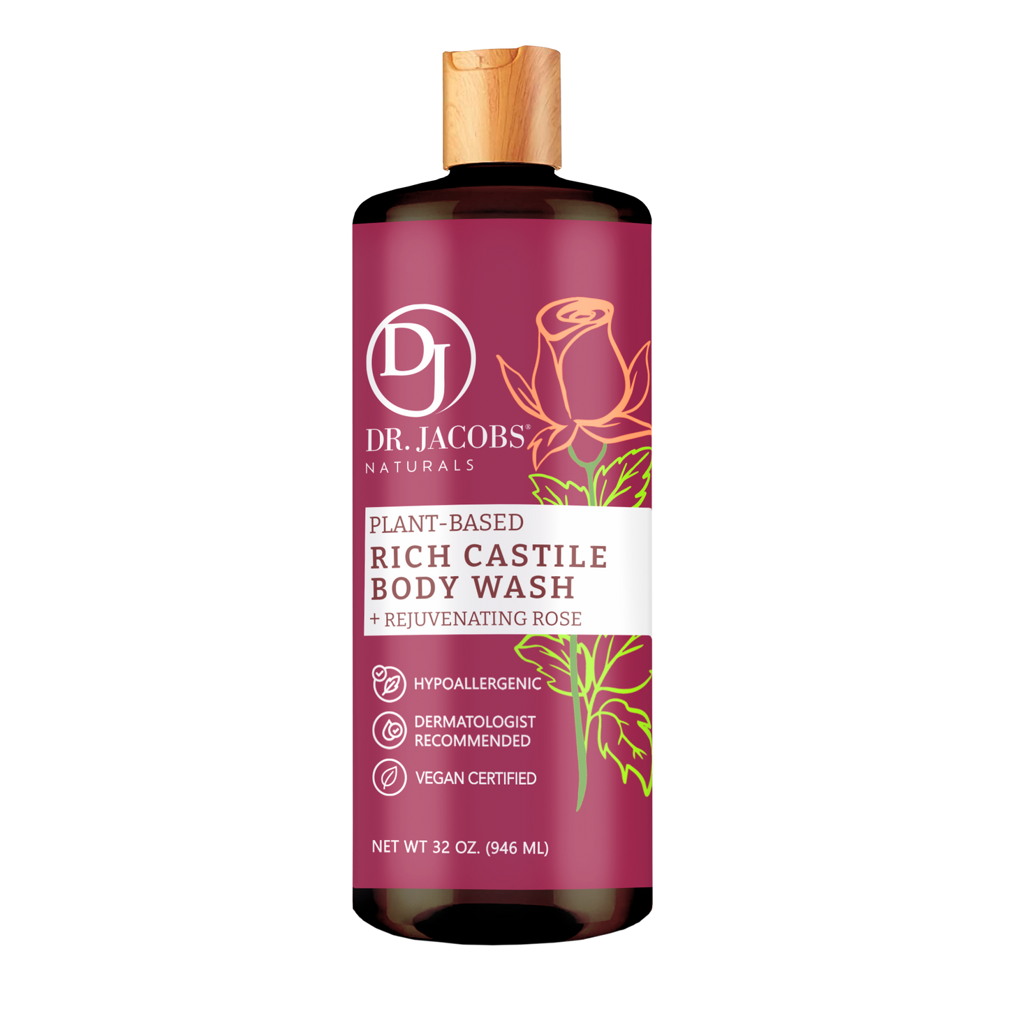 Castile Body Wash, Plant Based, Rose
