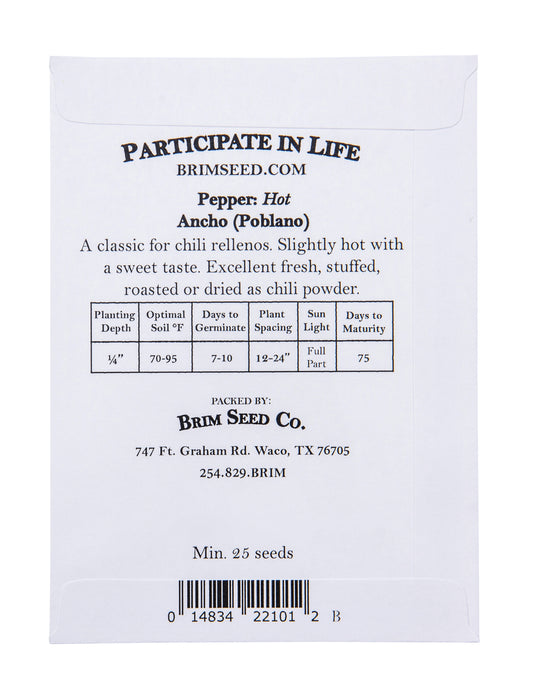 Pepper, Hot Ancho (Pablano) Seed