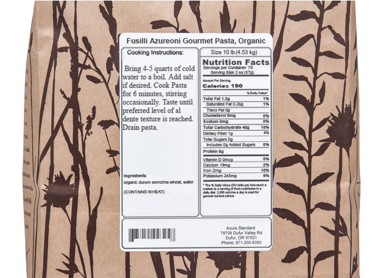 Fusilli Azuroni Gourmet Pasta, Organic