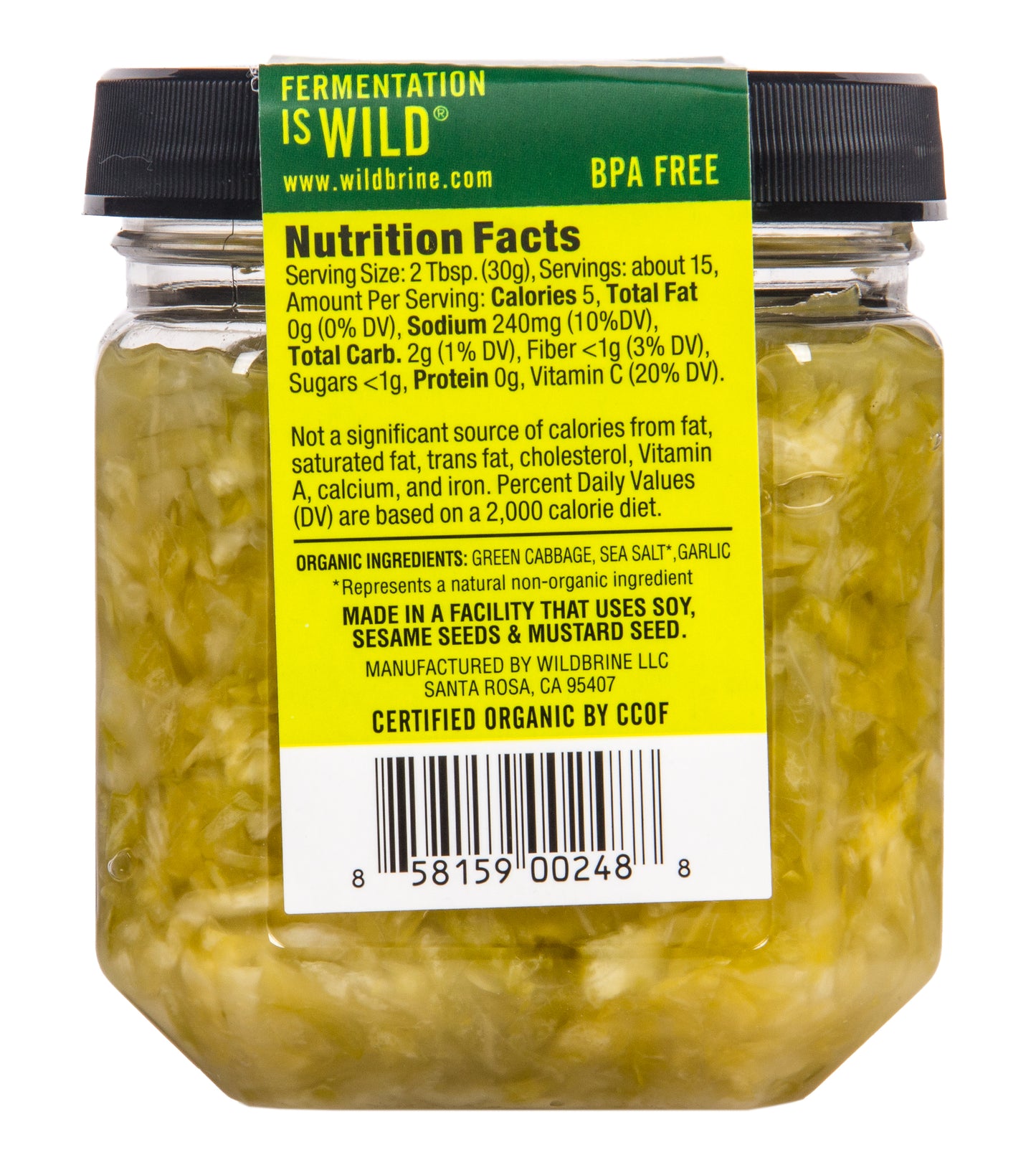 Sauerkraut, Raw, Probiotic, Green, Organic