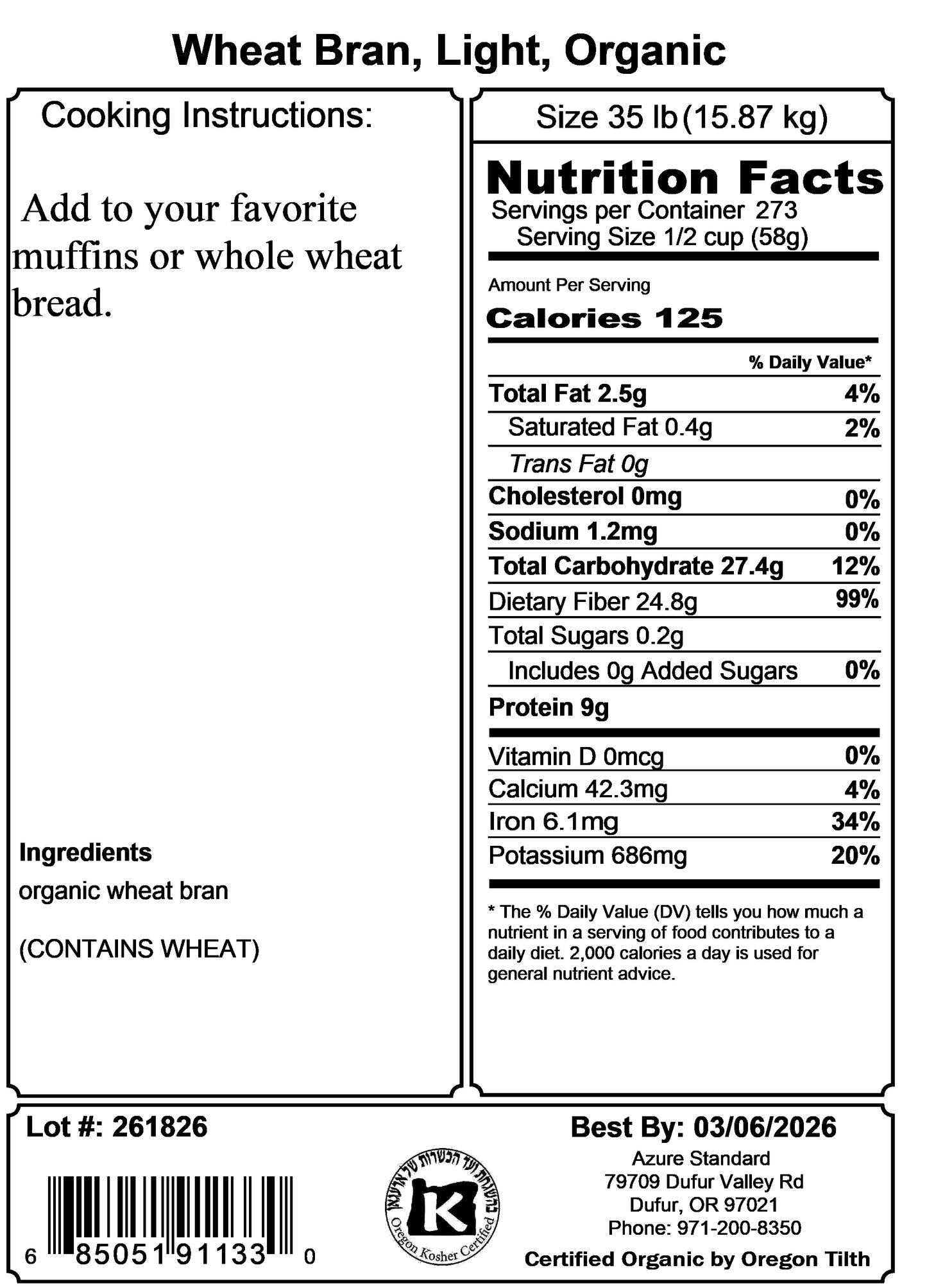 Wheat Bran, Light, Organic