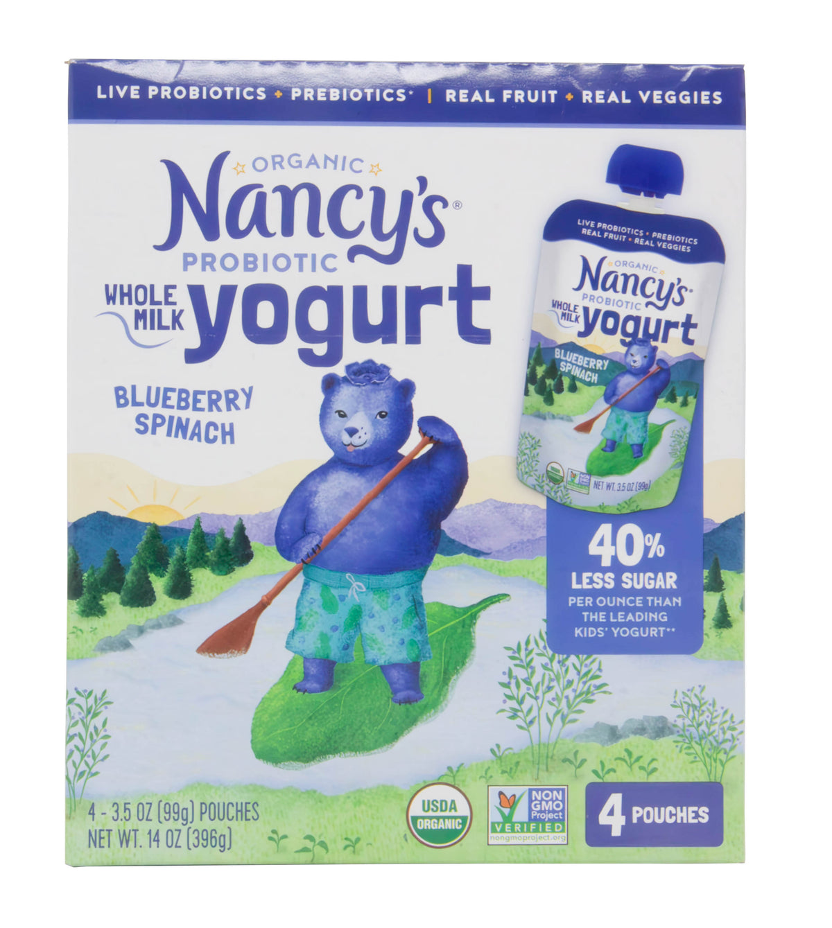 Yogurt Pouch, Whole Milk, Blueberry Spinach, Organic