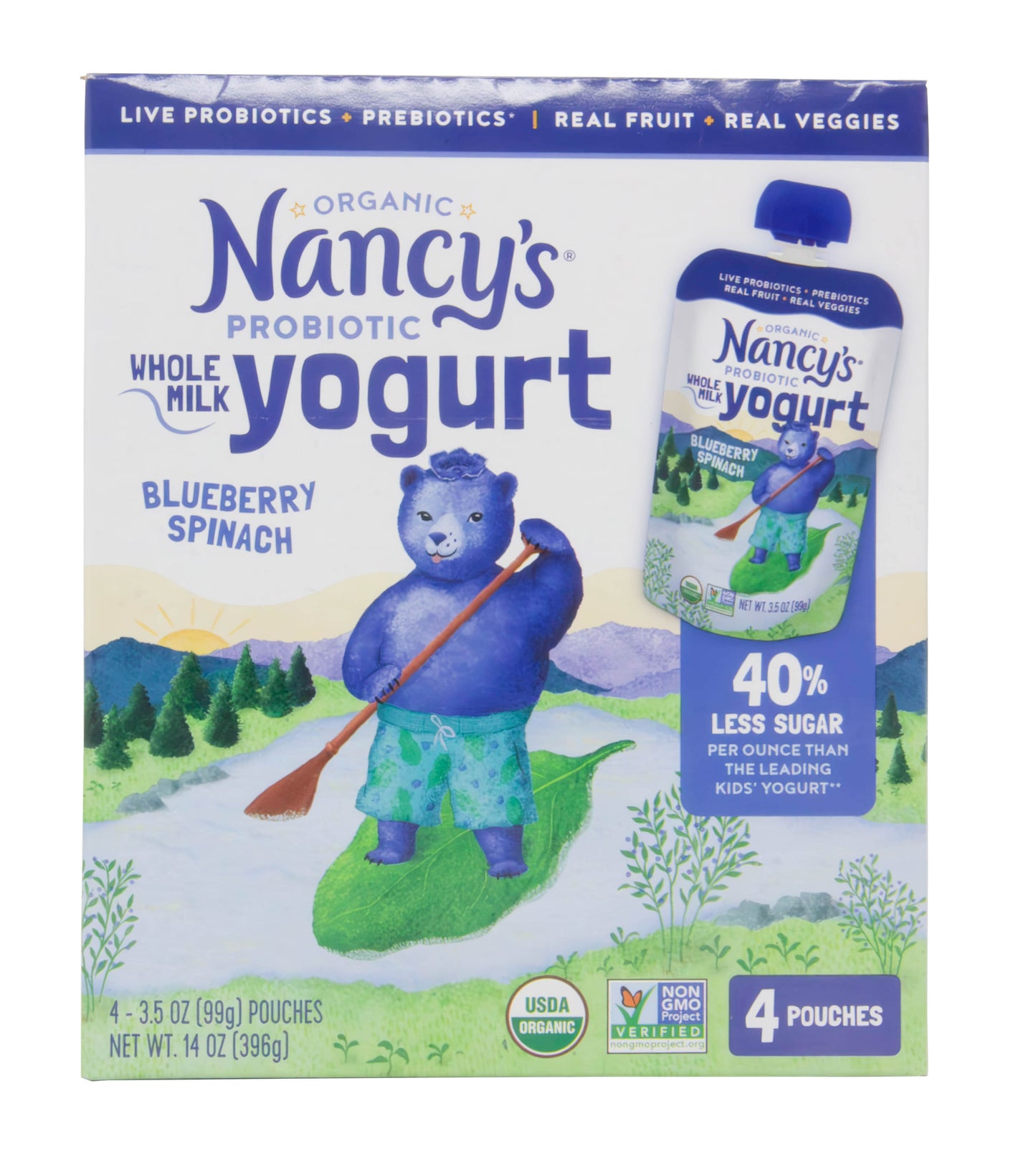 Yogurt Pouch, Whole Milk, Blueberry Spinach, Organic