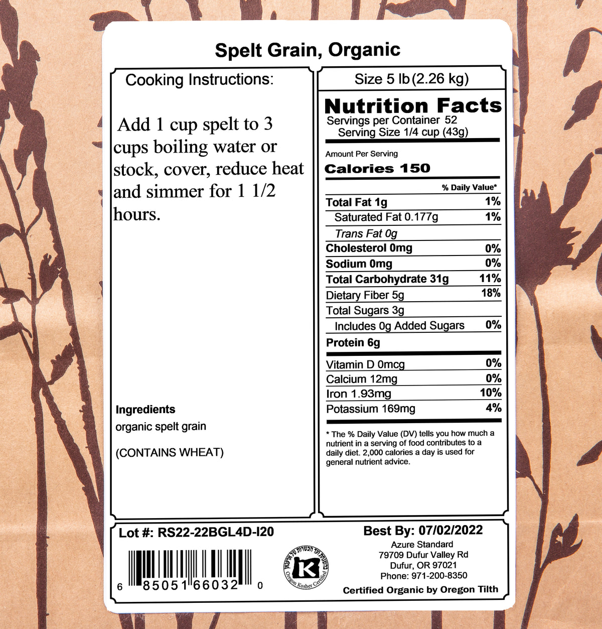 Spelt Grain, Organic